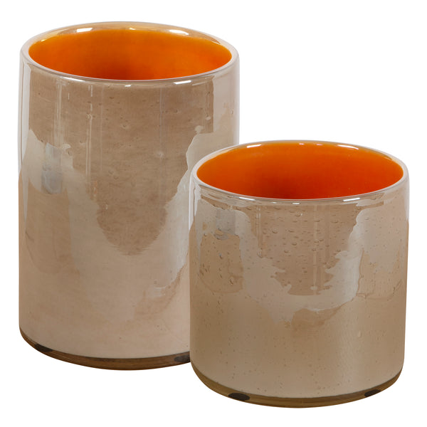 Uttermost Tangelo Beige Orange Vases, S/2