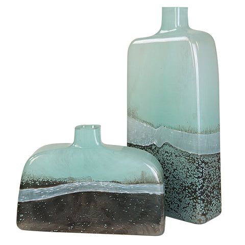 Uttermost Fuze Aqua & Bronze Vases, Set Of 2