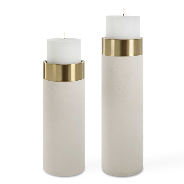 Uttermost Wessex White Pillar Candleholders Set Of 2