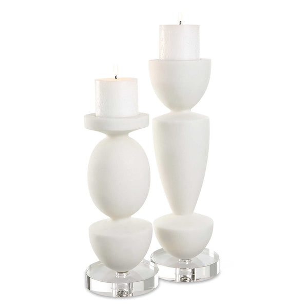 Uttermost Lido White Stone Candleholders Set/2