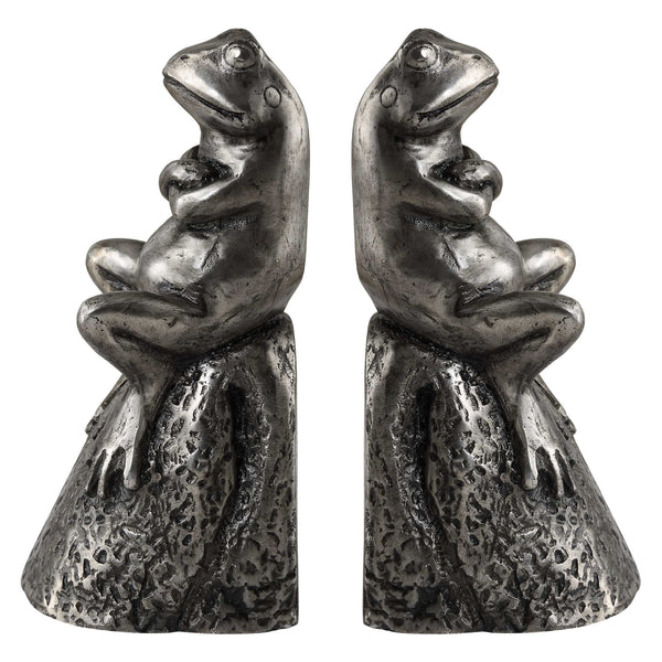 Uttermost Daydreaming Frogs Aged Silver Bookends Set/2
