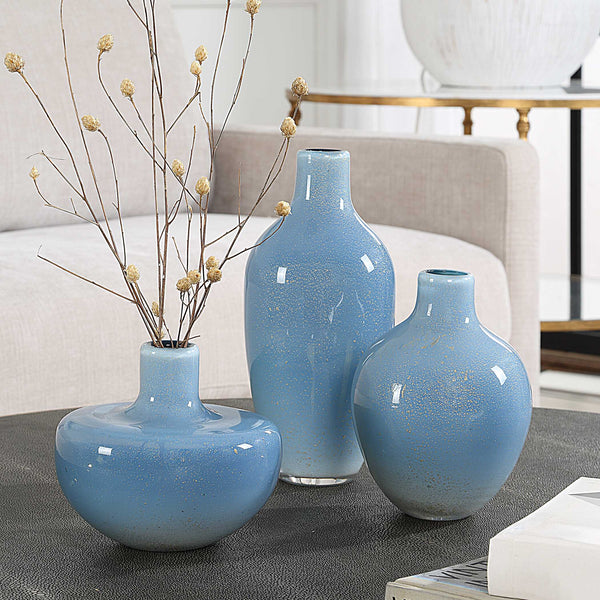 Uttermost Celestial Frost Blue Vases Set/3