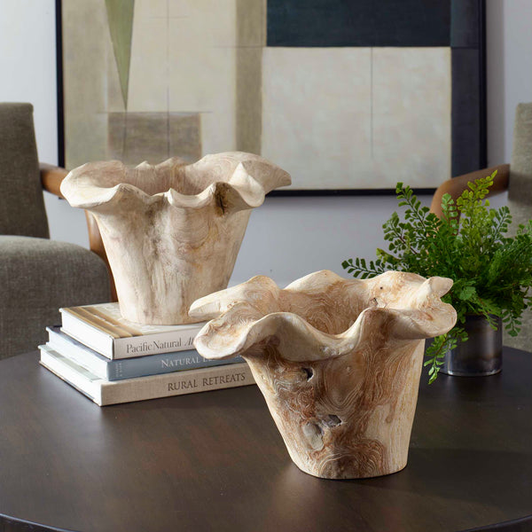 Uttermost Teak Flow White Wash Outdoor Bowl