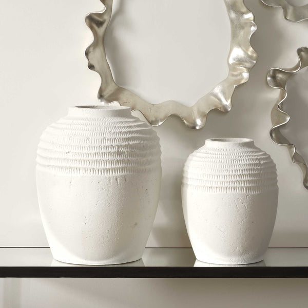 Uttermost Luna Ridge White Ceramic Vases Set/2