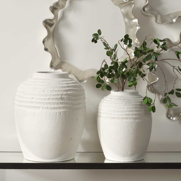 Uttermost Luna Ridge White Ceramic Vases Set/2