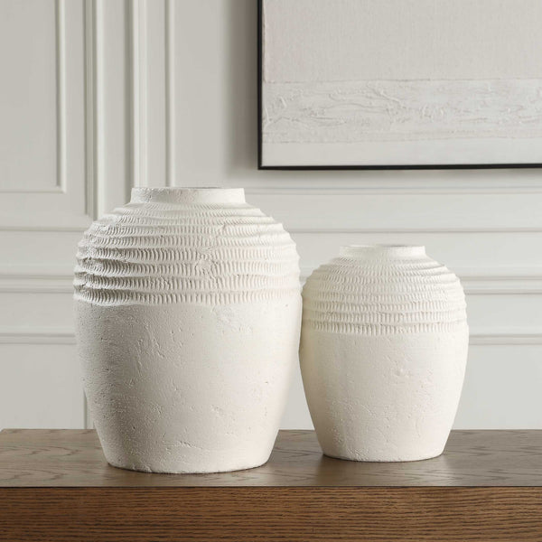 Uttermost Luna Ridge White Ceramic Vases Set/2