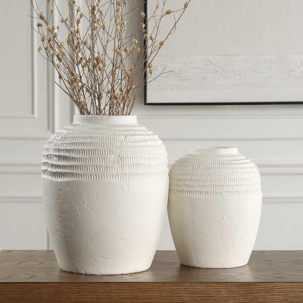 Uttermost Luna Ridge White Ceramic Vases Set/2