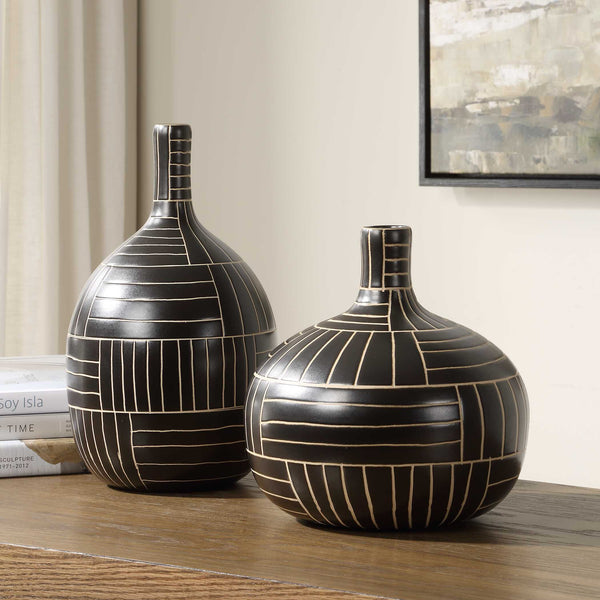 Uttermost Graphite Stride Geometric Vases Set/2