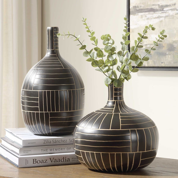 Uttermost Graphite Stride Geometric Vases Set/2