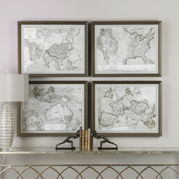 Uttermost World Maps Framed Prints S/4
