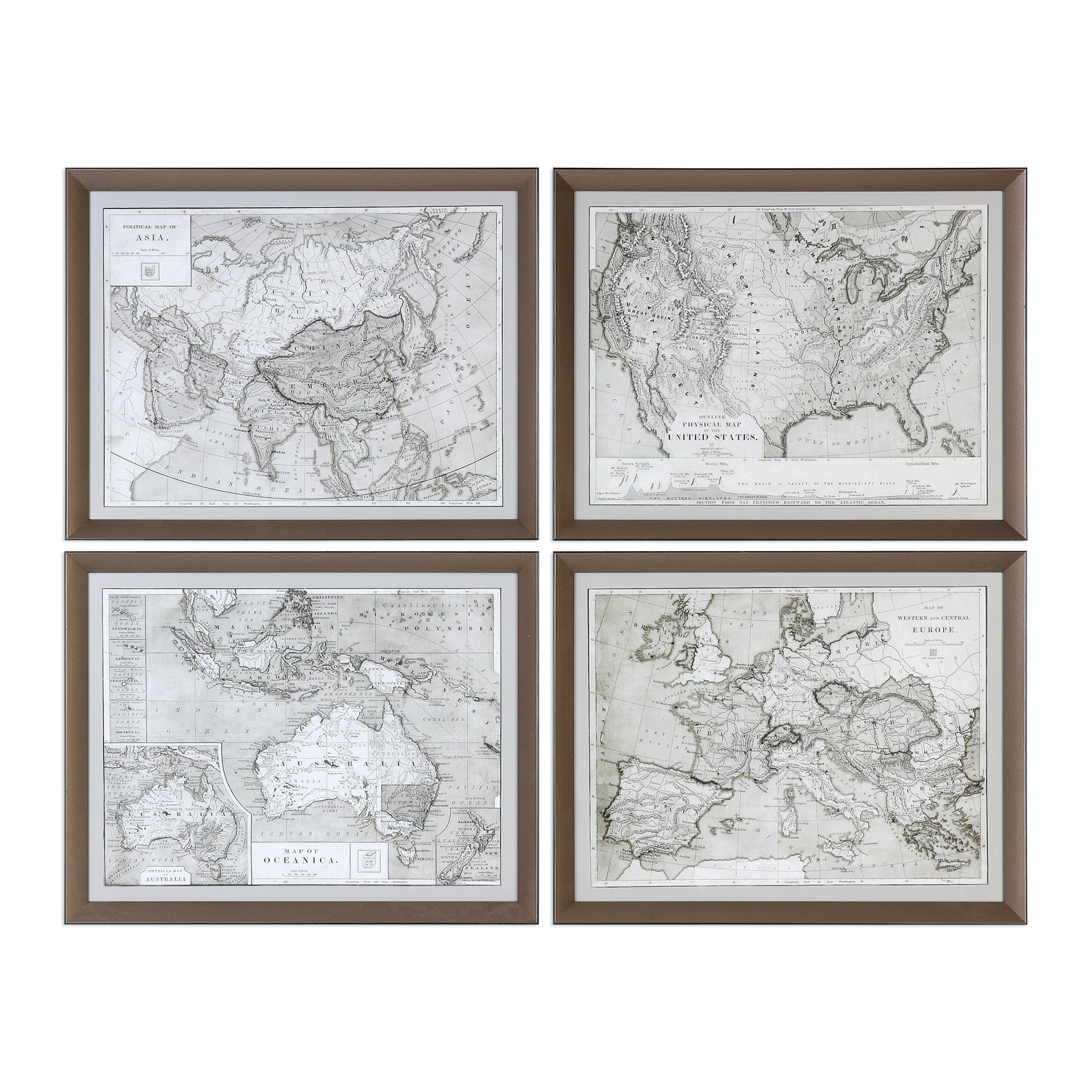 Uttermost World Maps Framed Prints S/4