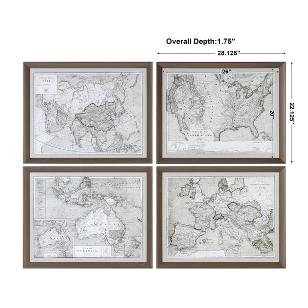 Uttermost World Maps Framed Prints S/4