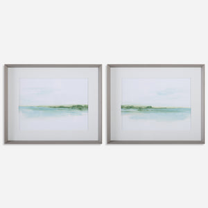 Uttermost Green Ribbon Coast Framed Prints Set/2
