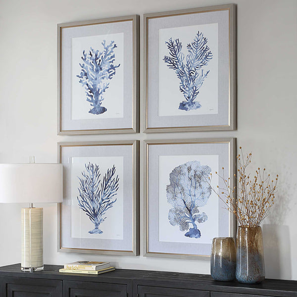 Uttermost Shibori Coral Framed Prints Set/4