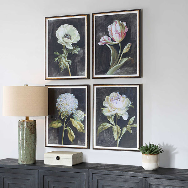 Uttermost Florals On Black Framed Prints Set/4