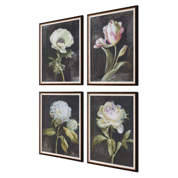 Uttermost Florals On Black Framed Prints Set/4
