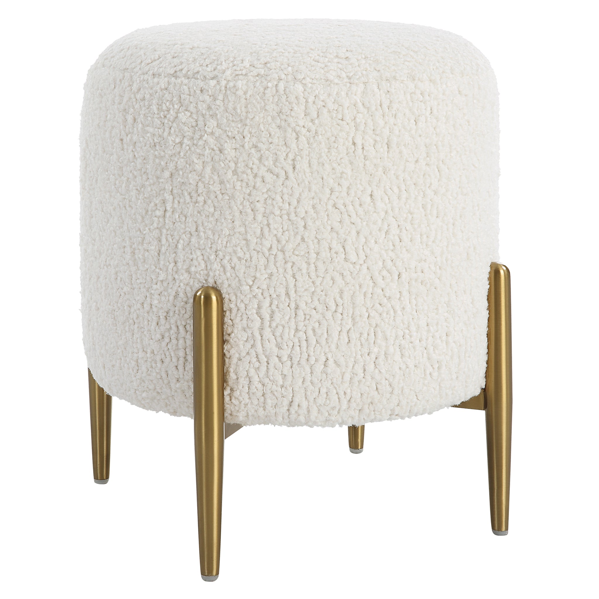 Uttermost Arles White Shearling Brass Ottoman