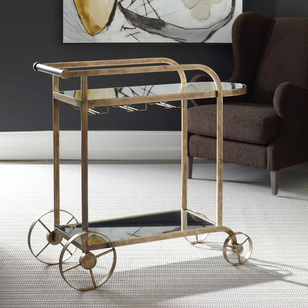 Uttermost Carrinho Antique Brass Bar Cart