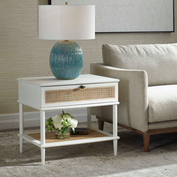 Uttermost Coast White Rattan Side Table