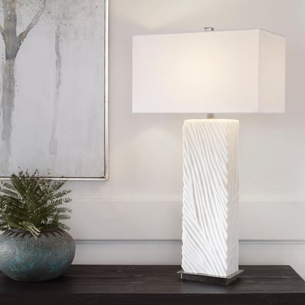 Uttermost Pillar White Marble Table Lamp