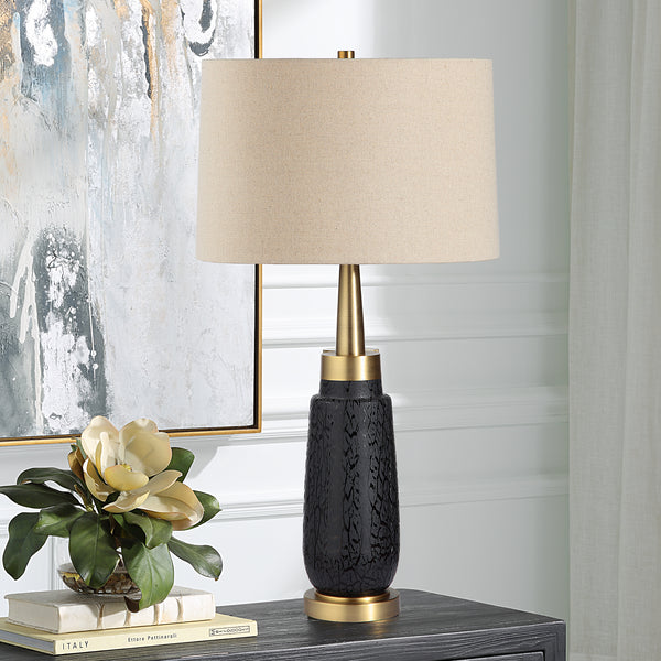 Uttermost Spyglass Black Wood Grain Table Lamp
