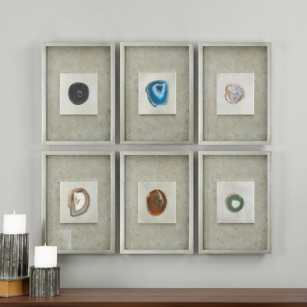 Uttermost Agate Stone Silver Wall Art S/6