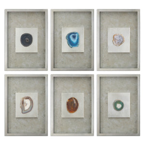 Uttermost Agate Stone Silver Wall Art S/6