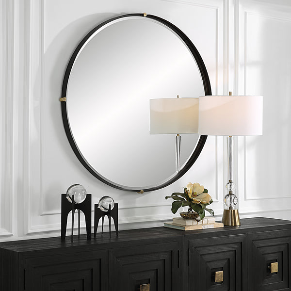 Uttermost Bonded Round Black Mirror