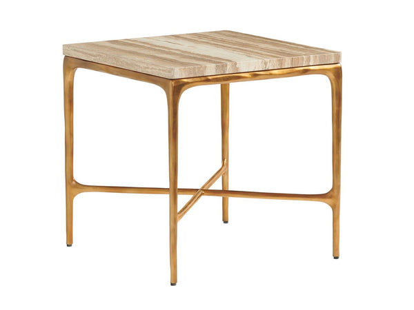Menlo Park Metal End Table with Stone Top