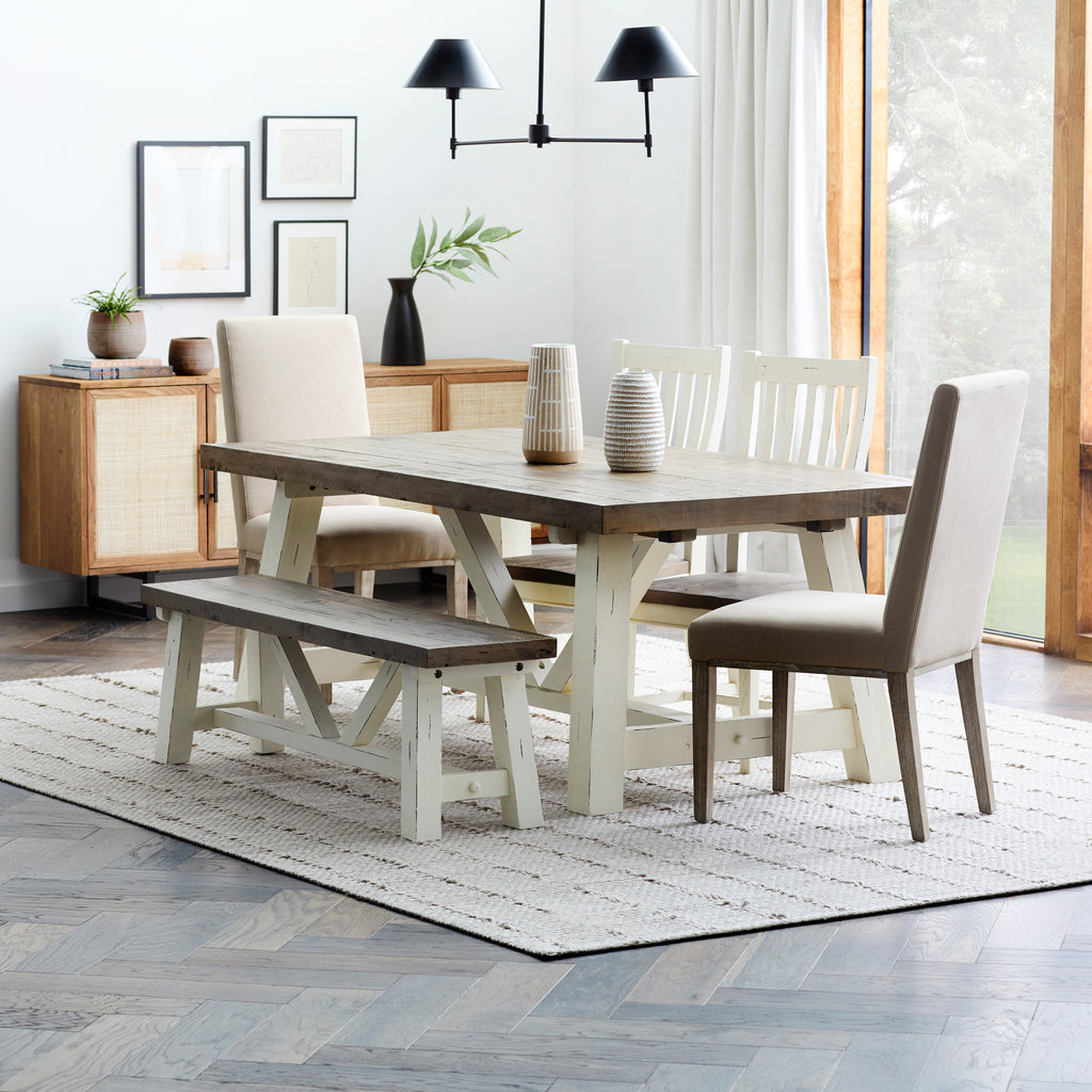 Chester Dining Table 78 Distressed White finish Bayview Furniture