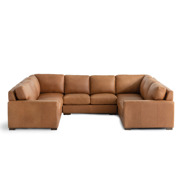Tolland U Shaped Sectional Chestnut leather