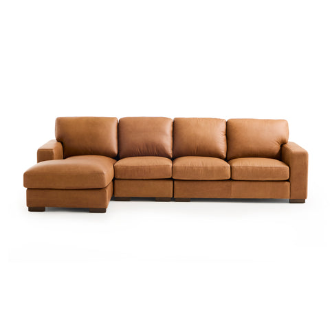 Tolland LAF Chaise Shaped Sectional Chestnut leather