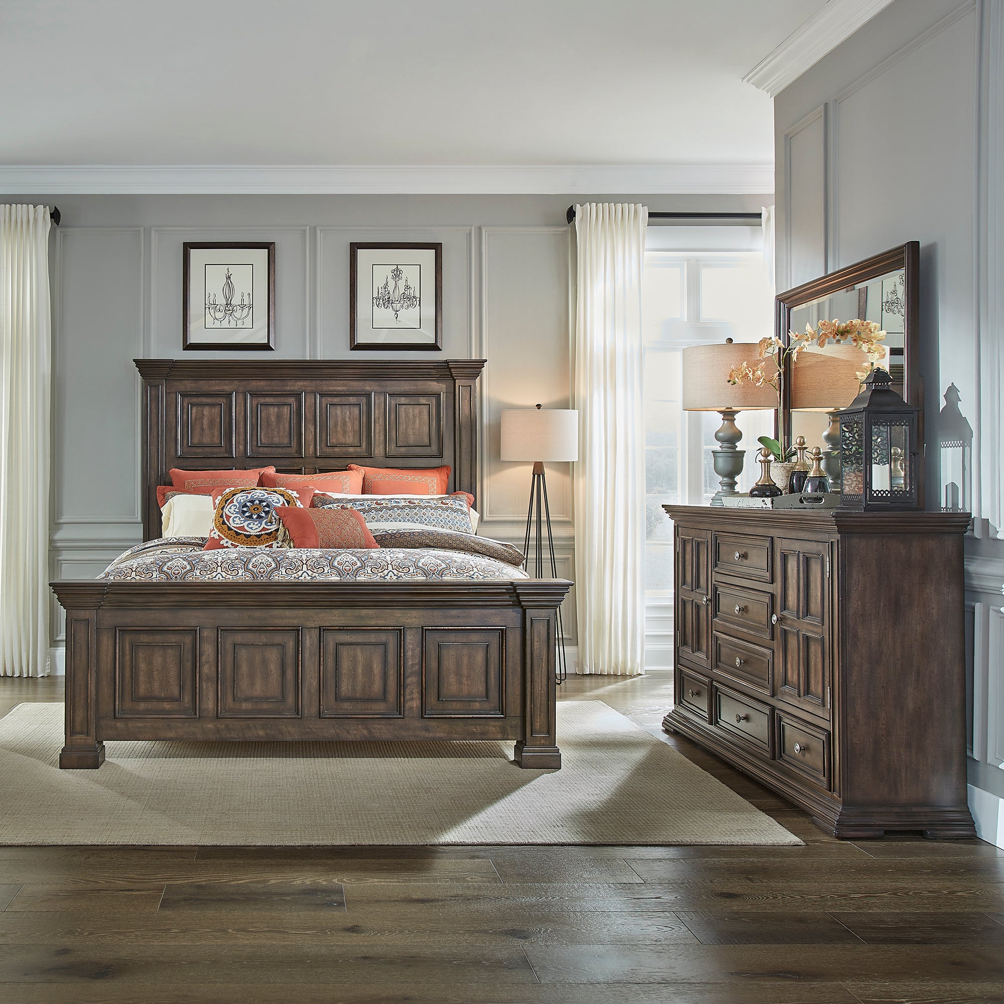Liberty Furniture 361-BR-KPBDM King Panel Bed, Dresser & Mirror
