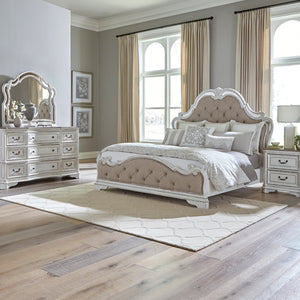 Liberty Furniture 244-BR-OKUBDMN King Opt Uph Bed, Dresser & Mirror, Night Stand