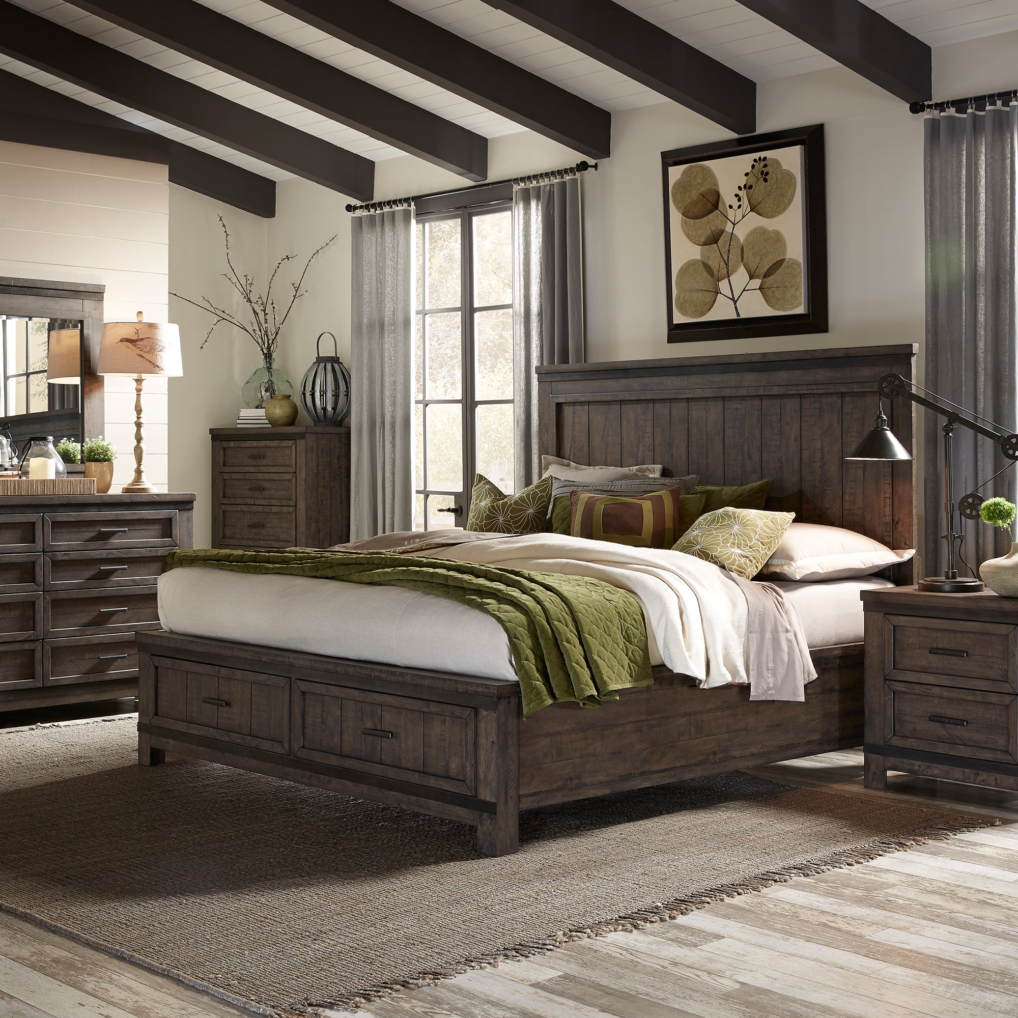 Liberty Furniture 759-BR-Q2SDMN Queen Two Sided Storage Bed, Dresser & Mirror, Night Stand