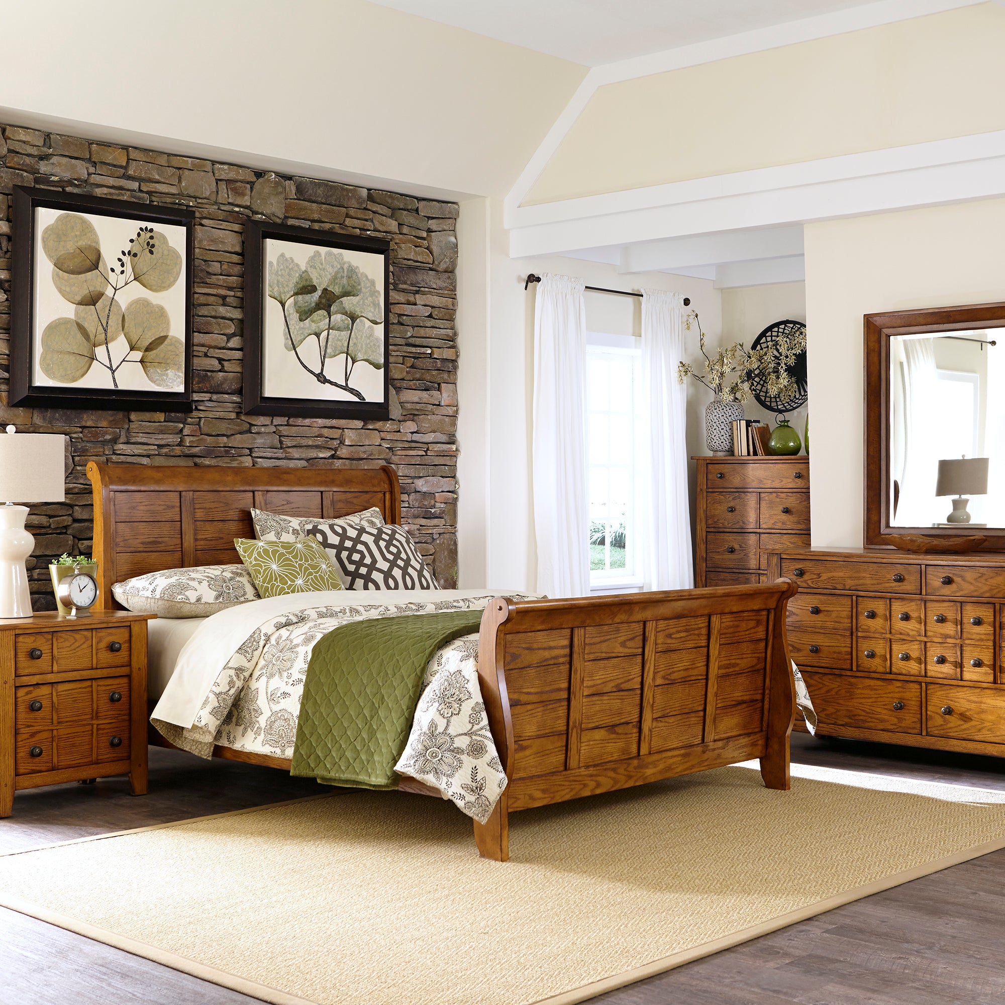 Liberty Furniture 175-BR-KCSDMCN King California Sleigh Bed, Dresser & Mirror, Chest, Night Stand