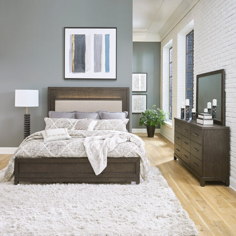 Liberty Furniture 113B-BR-KUBDM King Uph Bed, Dresser & Mirror