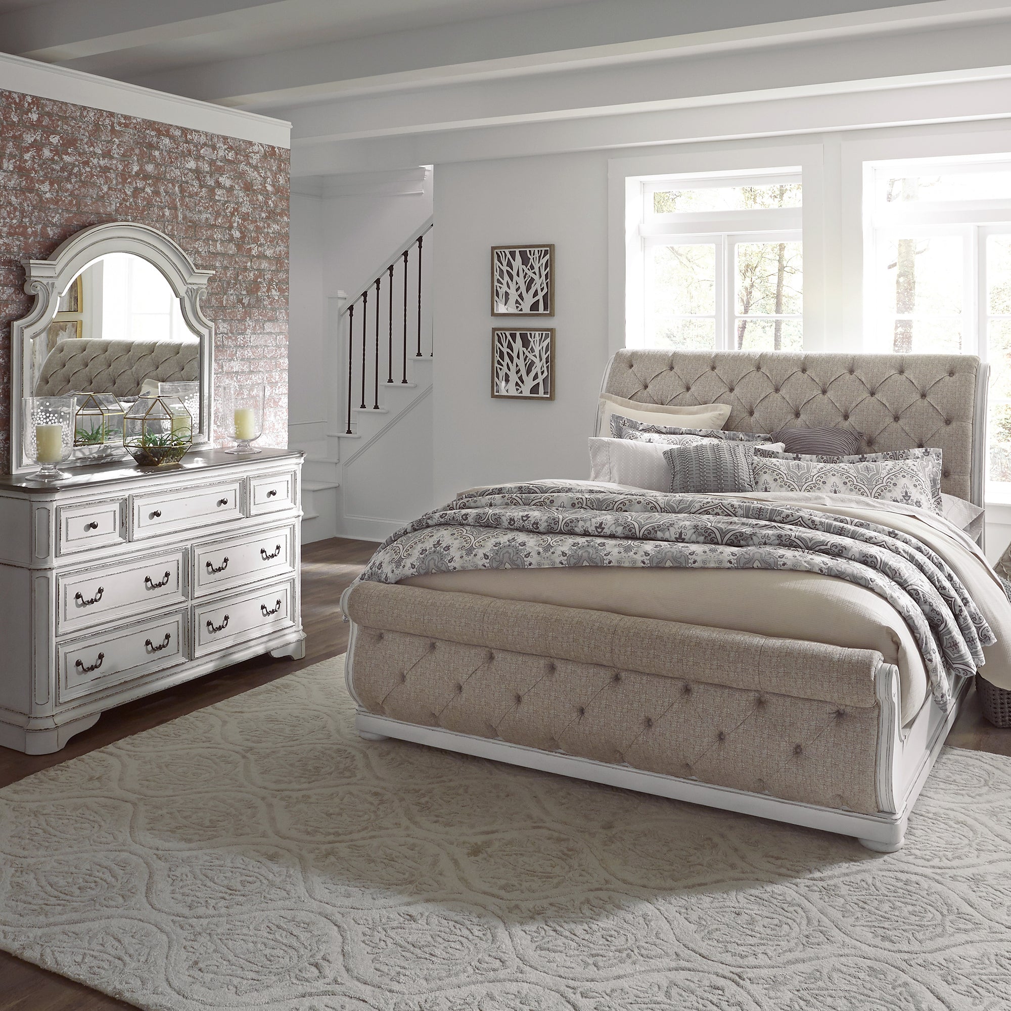 Liberty Furniture 244-BR-KUSLDM King Uph Sleigh Bed, Dresser & Mirror