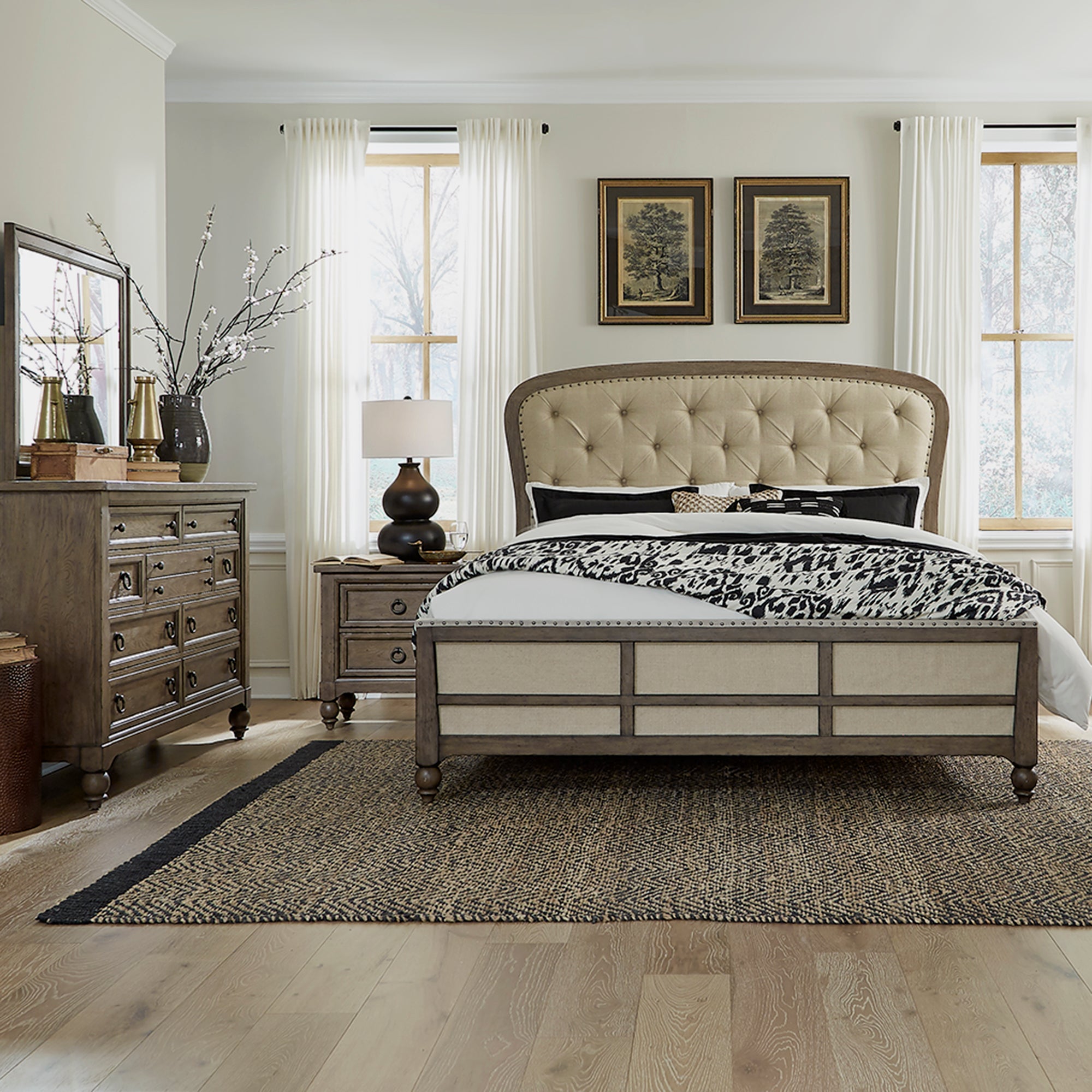 Liberty Furniture 615-BR-KSHDMN King Shelter Bed, Dresser & Mirror, Night Stand