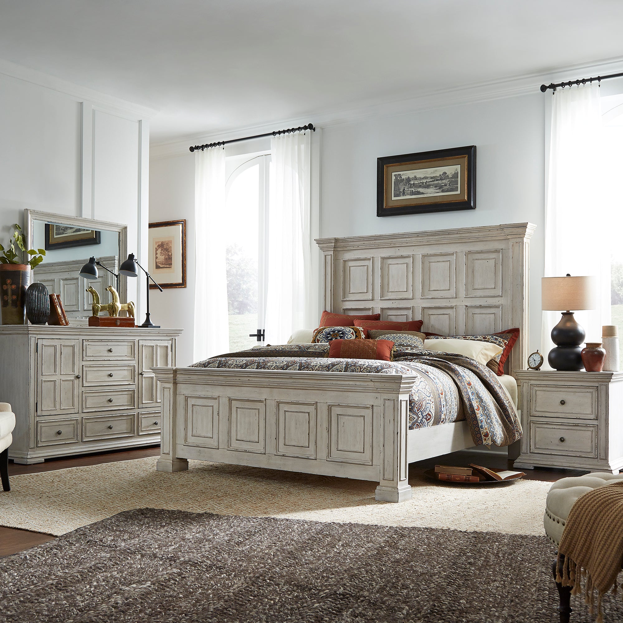 Liberty Furniture 361W-BR-KPBDMN King Panel Bed, Dresser & Mirror, Night Stand