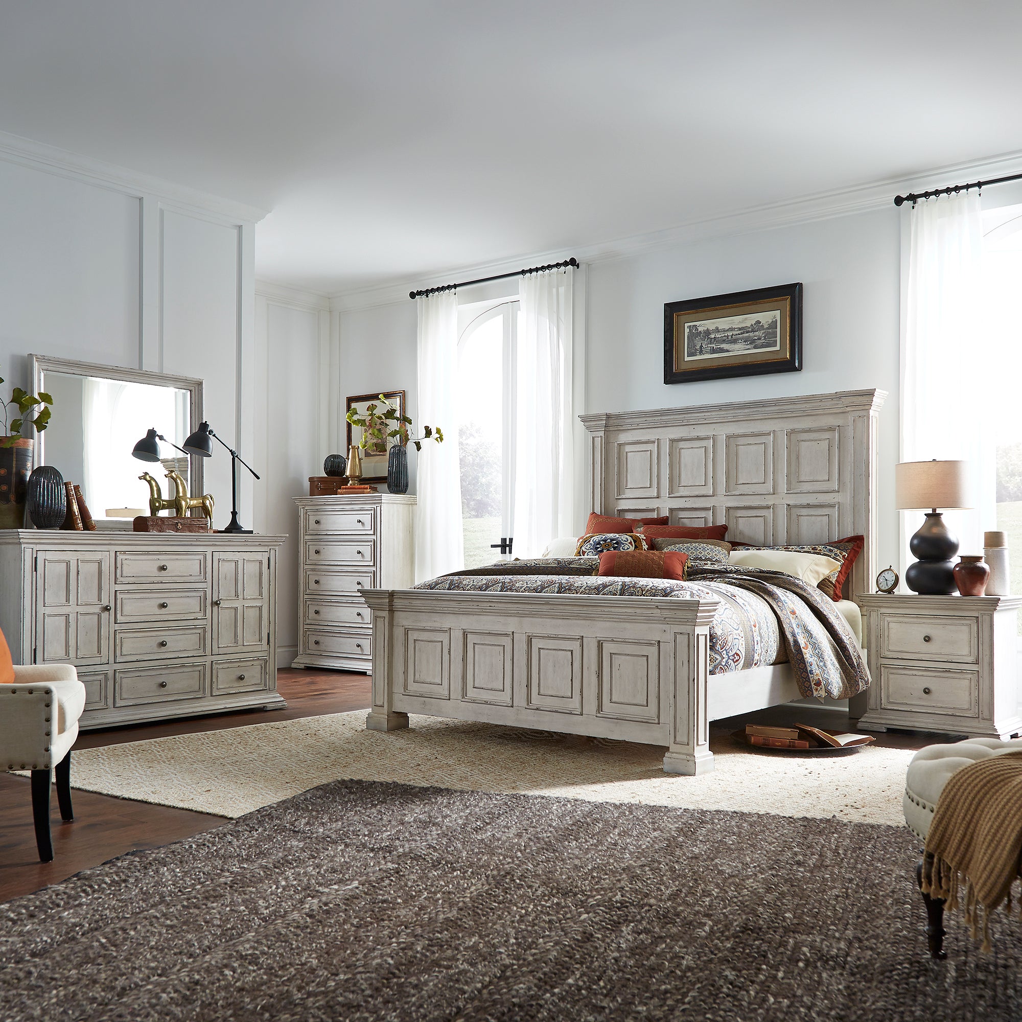 Liberty Furniture 361W-BR-KPBDMCN King Panel Bed, Dresser & Mirror, Chest, Night Stand
