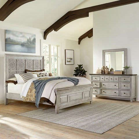 Liberty Furniture 824-BR-OKPBDM King Opt Panel Bed, Dresser & Mirror